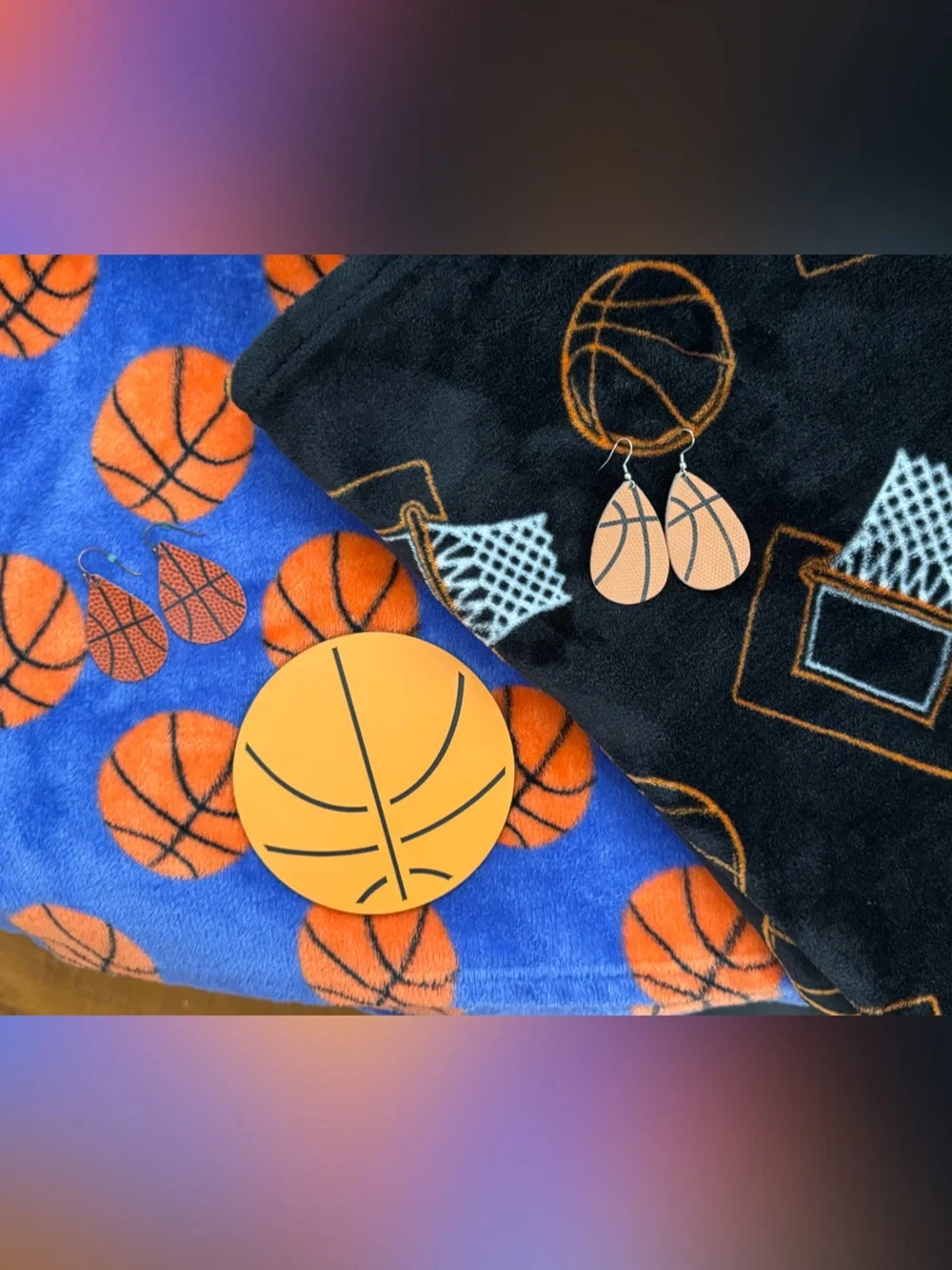 Basketball earrings, blankets & wooden home decor